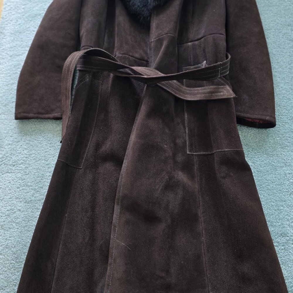 A&F Leather and Suede coat with fur collar medium size